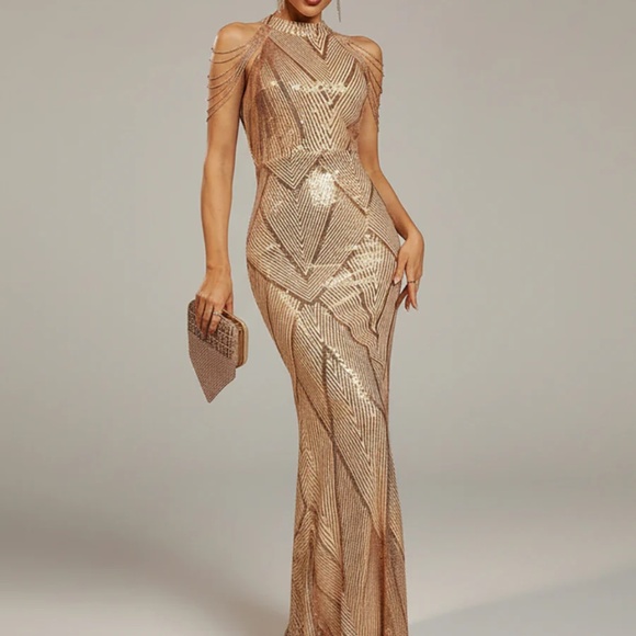 Missord Dresses & Skirts - Cold Shoulder Beads Chain Cocktail Dress M01081